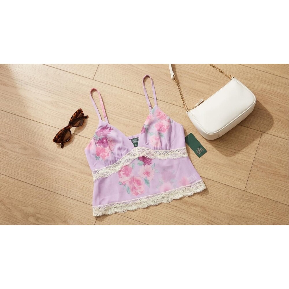 ❤️Wild Fable Tank Top Womens Medium Sheer Lilac Pink Floral Lace NWT Camisole❤️